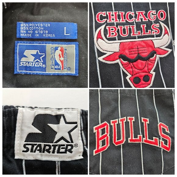 Starter Chicago Bulls Kids Shorts L Jersey Black Red Stripe Basketball NBA - Picture 2 of 6